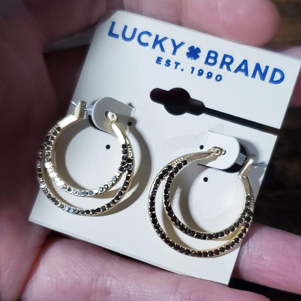 NEW! Lucky Brand Pave Double Layer Hoop Earring - Picture 5 of 6